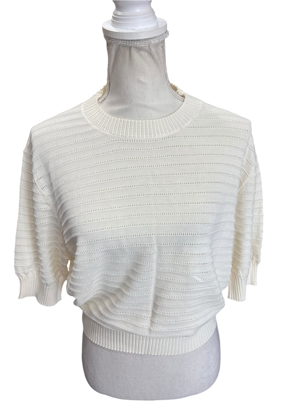 Frye 100% Cotton Cream Open Knit Dolman Sweater Large Coastal Bohemian NWT - Picture 2 of 7